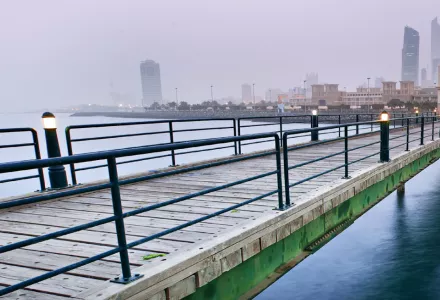 Souk Sharq pier in Kuwait during a sandstorm