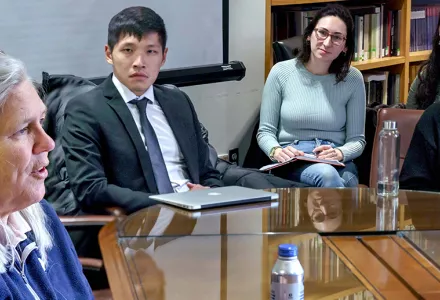 Sue Gordon, former Principal Deputy Director of National Intelligence, speaks to students during a Women in Defense, Diplomacy, and Development (W3D) 'ask me anything' session.