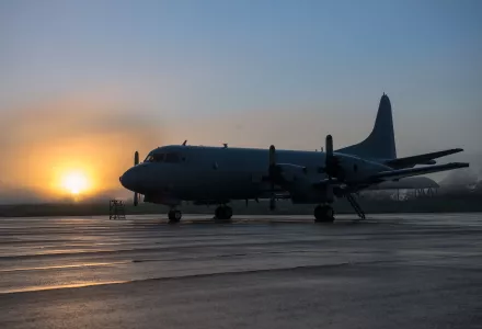 A 10 Squadron AP-3C awaits its crew as the sun rises over RAAF Base Edinburgh, Australia.