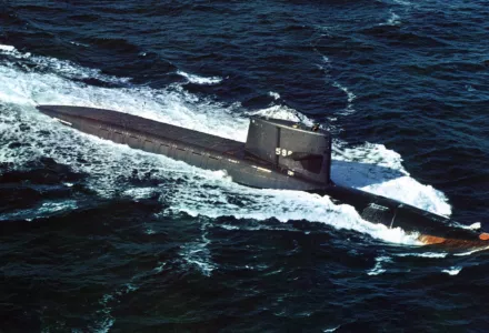 Submarine with wake in ocean