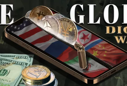 Graphic of money and cellphone, representing a digital wallet