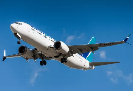 WestJet Boeing 737 MAX 8 landing in Calgary, Alberta, Canada
