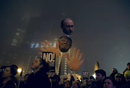 anti-Trump protest near Trump Tower Chicago following Trump's inauguration 