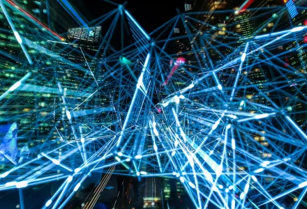 Blue lights time-lapse, representing networks and big data