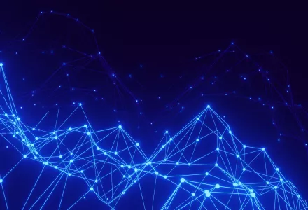 Blue lights connected against a black background