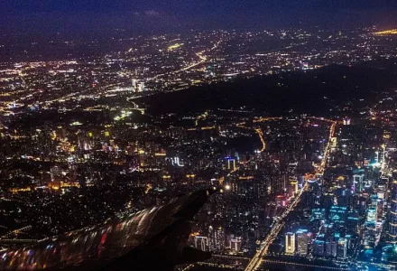 Aerial view of Guangzhou-Huadu Plain and Mount Baiyun 
