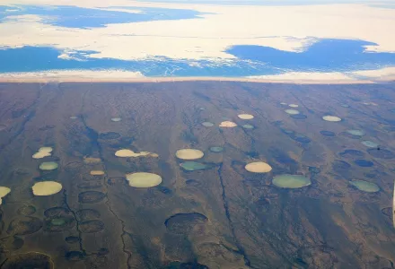  permafrost thaw ponds in Hudson Bay, Canada, near Greenland.