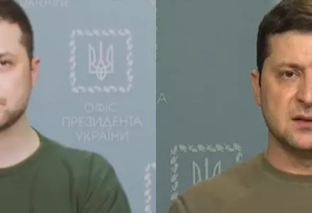 A deepfake of President Zelensky next to the original image.