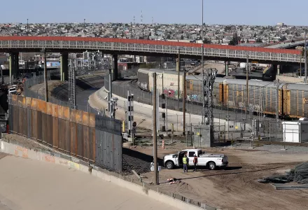 a new barrier is built along the Texas-Mexico border near downtown El Paso