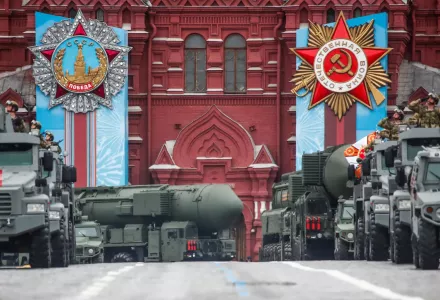 A Russian intercontinental ballistic missile system in Moscow, May 2023