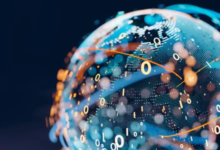 Earth represented by binary code and lines 