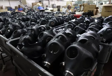 Israeli workers at the Shalon gas mask factory
