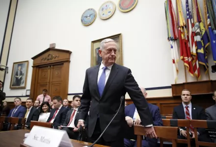 Defense Secretary Jim Mattis takes his seat for a hearing of the House Armed Services Committee