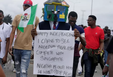 A supporter of Nigeria Labour Party's, Presidential Candidate, Peter Obi, during a rally in Lagos Nigeria