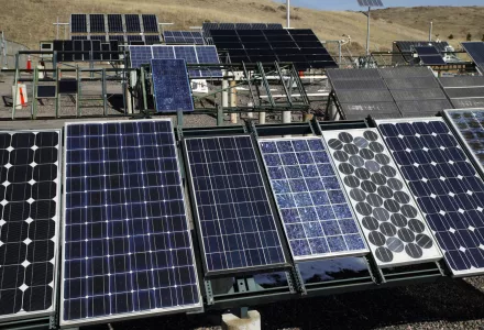 Solar panels at the National Renewable Energy Laboratory gather sunlight at the test facility