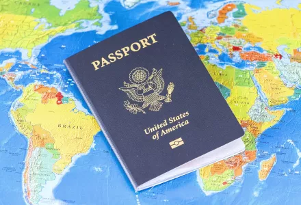American Passport over Map of World
