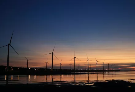 Windmills on shore
