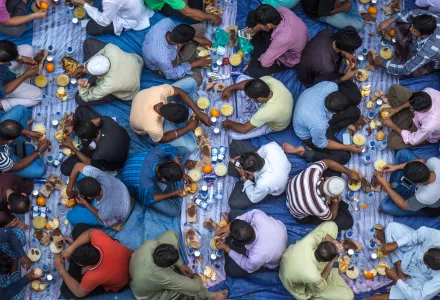 A communal charity iftar organised on a street by a local mosque in Dubai, UAE, July 22, 2016.