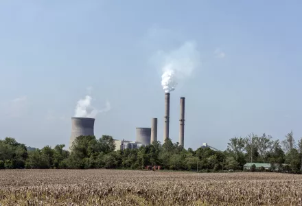 Smokestacks and cooling towers at a power plant