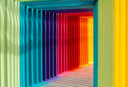 A rainbow-painted sculpture at the Dockville Festival in Hamburg, Germany.