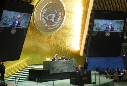 China's Minister for Foreign Affairs Wang Yi addresses the 79th session of the United Nations General Assembly,