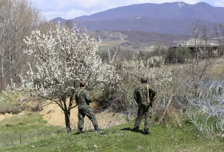Georgian border guards patrol a border with Georgia's breakaway region of South Ossetia,