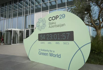 A countdown clock for the COP29 climate conference