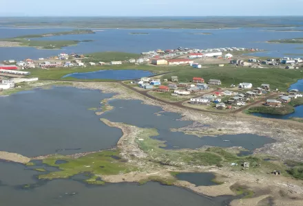 Aerial view of Tuktoyaktuk, Northwest Territories, Canada. 