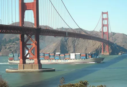 Container Ship under Golden Gate Bridge