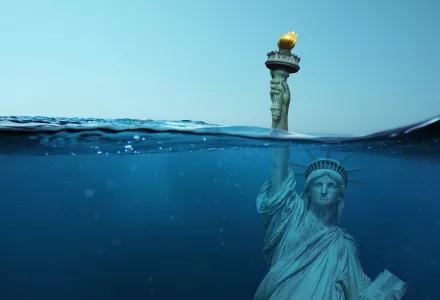 The Statue of Liberty underwater.