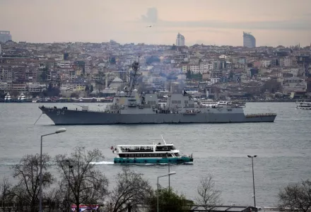 Arleigh Burke-class guided-missile destroyer, USS Nitze anchored in the Bosphorus Strait.
