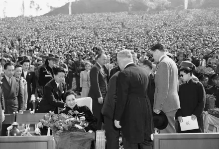 Soong May-ling, or Mme. Chiang Kai-Shek, China’s first lady, smiles in response to the warm reception given by 30,000 people in the Hollywood Bowl