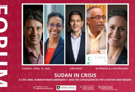 Graphic for JFK, Jr. Forum event displaying the title and headshots of panel.