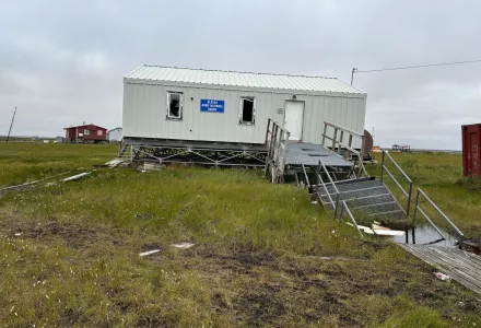 Permafrost thaw damaged this Alaska Army National Guard building. 