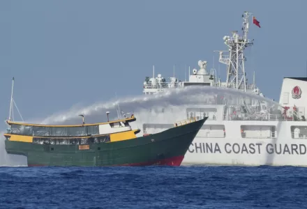 Philippine resupply vessel Unaizah May 4 is hit by Chinese coast guard water canon blast causing injuries to multiple crew members in the disputed South China Sea Tuesday, March 5, 2024.