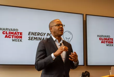 Christopher Smith speaks at a September 15 Energy Policy Seminar at Harvard Kennedy School in Cambridge, MA.
