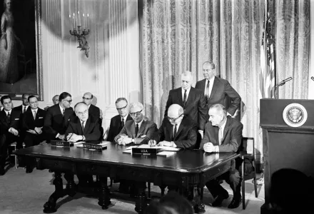 Dean Rusk, Secretary of State of the United States, signed the Outer Space Treaty at a White House ceremony on January 27, 1967.