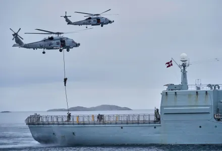 Danish military forces participate in an exercise with hundreds of troops from several European NATO members in the Arctic Ocean in Nuuk, Greenland, Monday, Sept. 15, 2025.