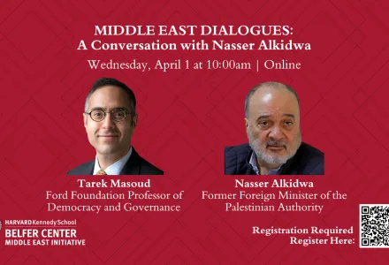 Poster for Middle East Dialogue with Nasser Alkidwa on April 1, 2026
