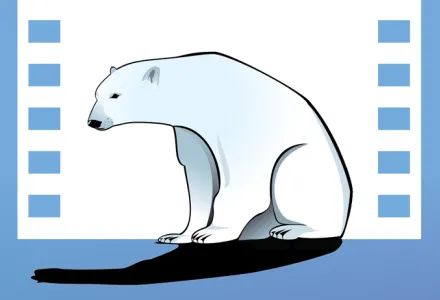 An illustration of a sitting polar bear. 