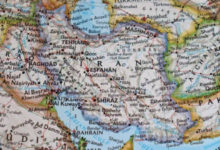  Illustration of a world map zone and of Iran country
