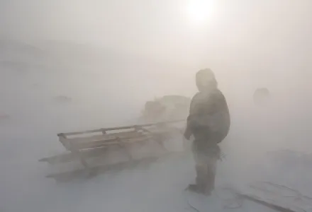 Nenets reindeer herder on a winter day