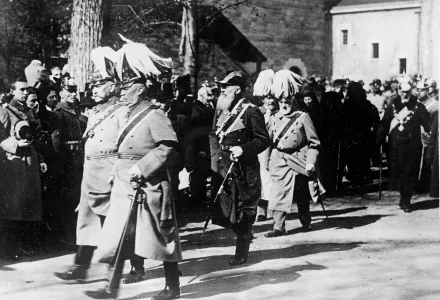 Paul von Hindenburg, General Erich Ludendorff, and Admiral Tirpitz attend the funeral of the ex-Kaiserin Augusta Victoria, wife of Kaiser Wilhelm II, Postdam, Germany, May 2, 1921. 
