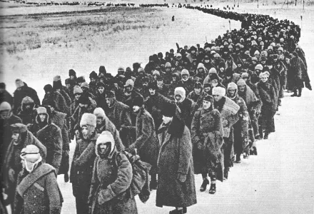 Voronezh Front. Column of Axis prisoners of war: Germans, Italians, Hungarians (photo credit: Leonid Velikzhyanin)