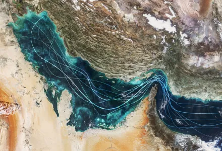 satellite image of the flow of traffic in the Strait of Hormuz