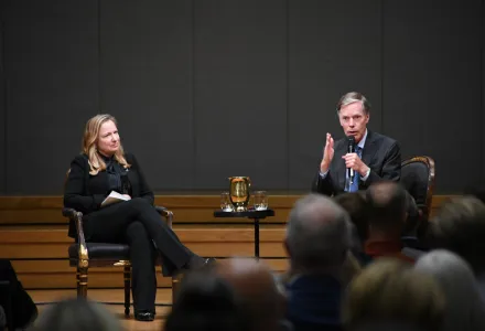Nicholas Burns giving a speech in Oslo in 2026.