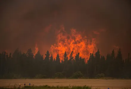 A wildfire near La Ronge, Saskatchewan, July 15, 2015.