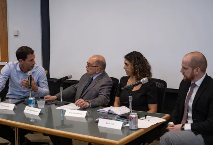 Eran Schwartz, Edward Djerejian, Anwar Mhajne, and Barak Sella in conversation