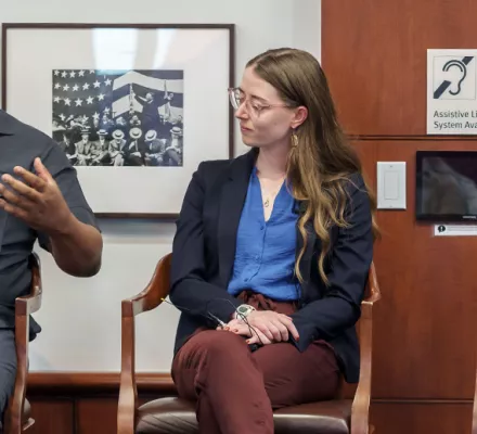 Nnaemeka Ikegwuonu, Morgan Richmond, and Romi Bhatia speak on a panel
