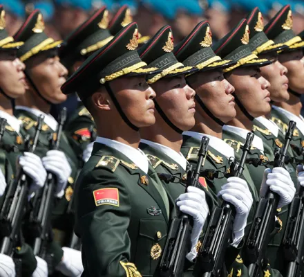 Soldiers from China's People's Liberation Army march toward Red Square during the Victory Day military parade marking the 75th anniversary of the Nazi defeat in Moscow, Russia, Wednesday, June 24, 2020.